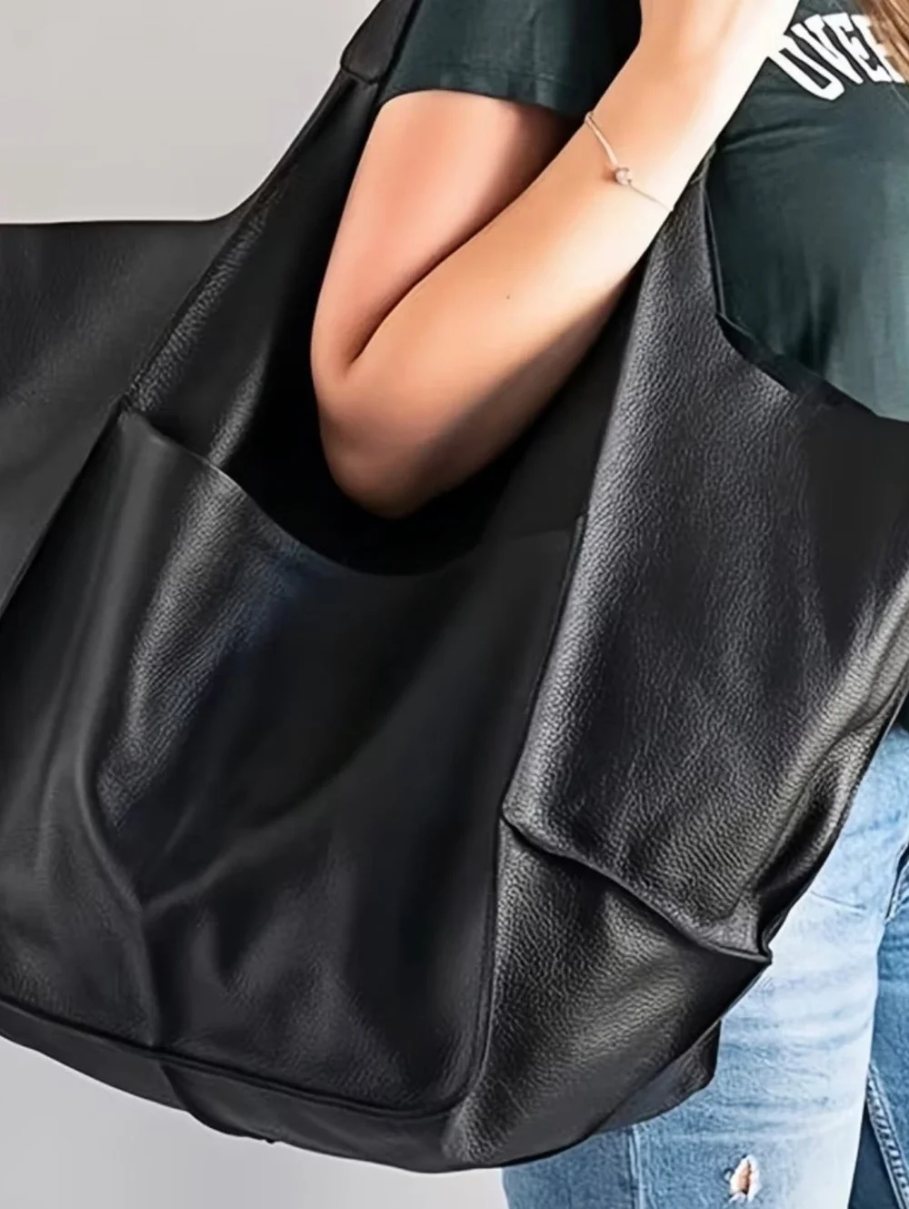 Oversized black slouch tote bag